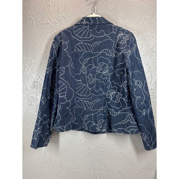 RQT‎ Embroidered Jean Jacket Coat Women's Floral Stretch Button Petite Small PS - Picture 3 of 5